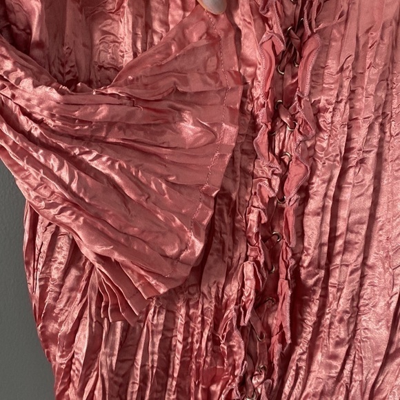 Y2K Whimsigoth Blouse Coquette Pink Satin Lace-Up Top Large - Picture 5 of 11